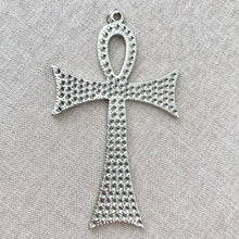 Load image into Gallery viewer, Ankh Cross Rhinestone Pendant Frame - Extra Large - Silver Plated - 92mm x 55mm - Package of 1 Pendant - The Attic Exchange