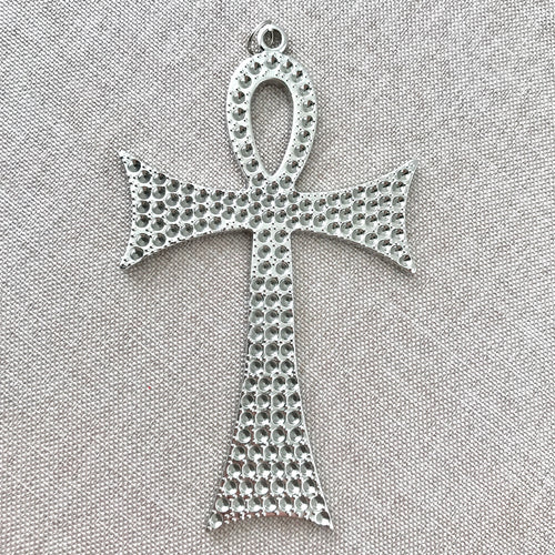 Ankh Cross Rhinestone Pendant Frame - Extra Large - Silver Plated - 92mm x 55mm - Package of 1 Pendant - The Attic Exchange