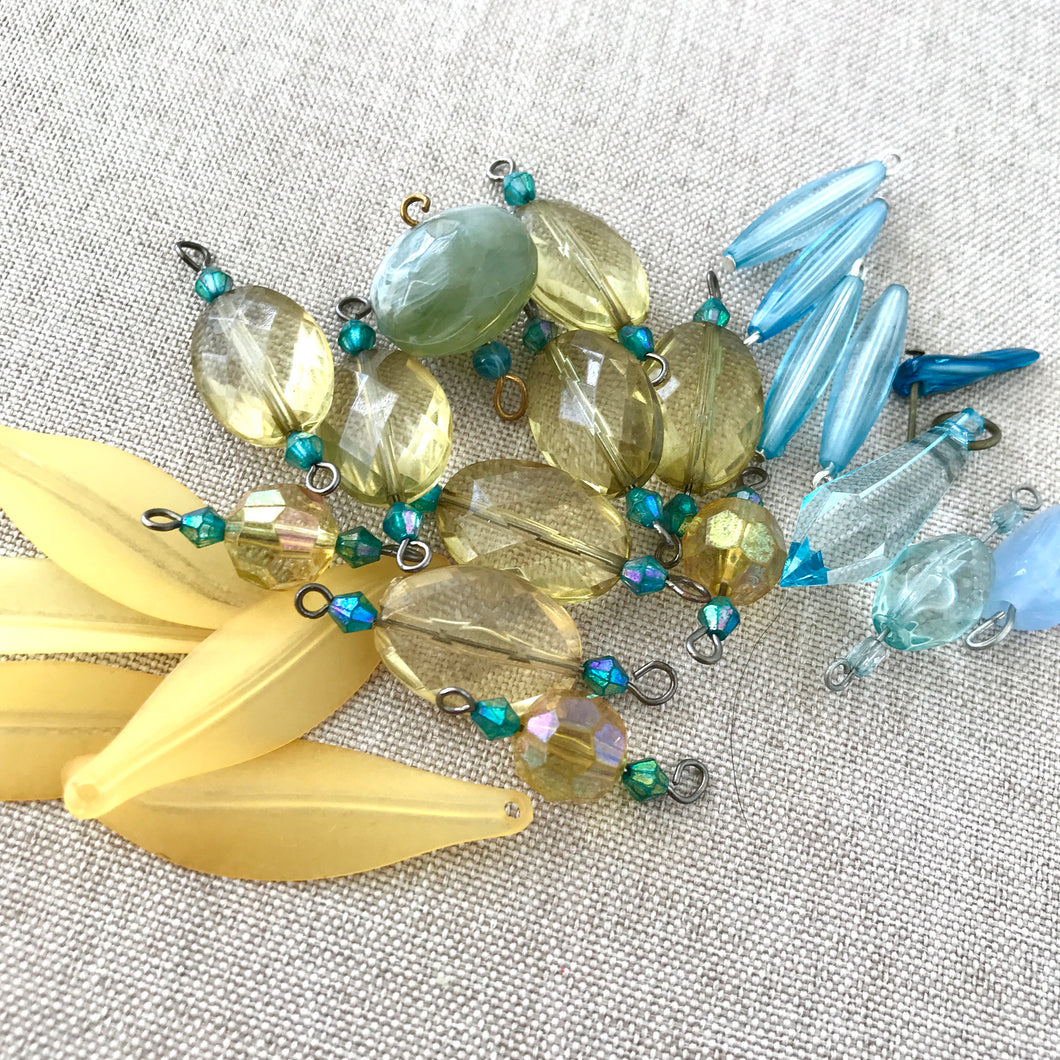 Yellow and Light Blue Acrylic Bead Dangle Mix - Assorted Shapes - Assorted Sizes - Package of 24 Pieces - The Attic Exchange