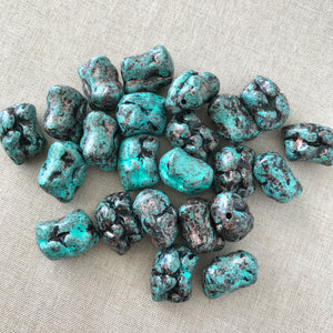 Painted Faux Turquoise Wood Beads - 24mm Nuggets - Wood - Package of 23 Beads - The Attic Exchange