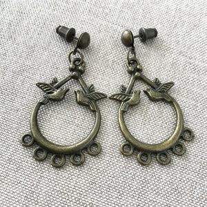 Antique Bronze Bird Earring Chandelier Component Sets - Antiqued Bronze - With Stud Ear wires - Package of 1 Pair - The Attic Exchange