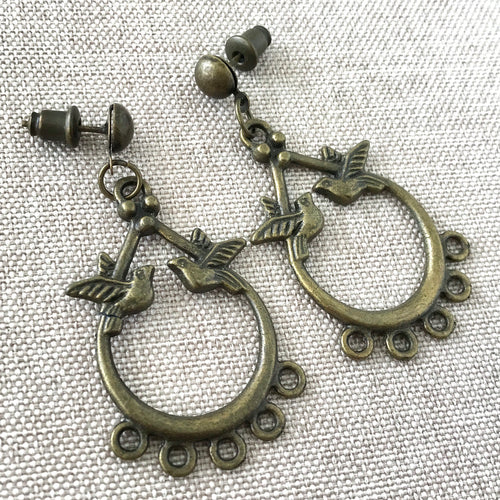 Antique Bronze Bird Earring Chandelier Component Sets - Antiqued Bronze - With Stud Ear wires - Package of 1 Pair - The Attic Exchange
