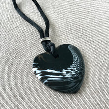Load image into Gallery viewer, Black and White Acrylic Heart Pendant with Black Rattail Cord - 34mm - Package of 1 Pendant with Cord - The Attic Exchange