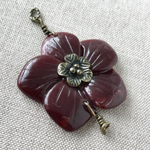 Load image into Gallery viewer, Burgundy Red Flower Link with Antique Brass Accents - 36mm - Acrylic and Antiqued Brass - Package of 1 Pendant - The Attic Exchange