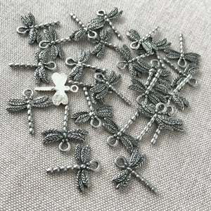 Pewter Silver Dragonfly Charm Lot - Pewter Antique Silver Dragonfly - 18mm - Package of 26 Charms - The Attic Exchange