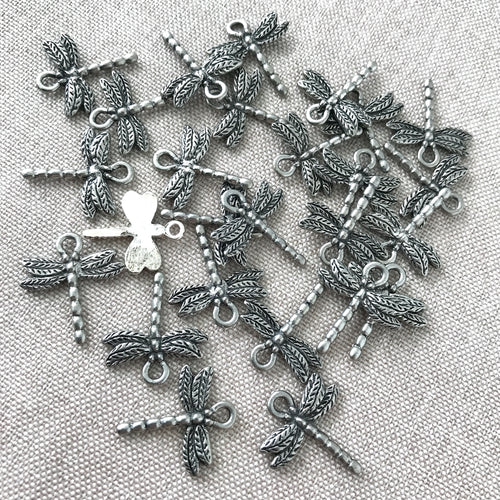 Pewter Silver Dragonfly Charm Lot - Pewter Antique Silver Dragonfly - 18mm - Package of 26 Charms - The Attic Exchange