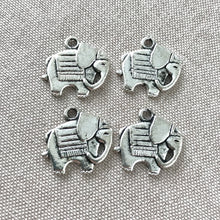 Load image into Gallery viewer, Silver Elephant Charms - Silver Plated - 20mm - Textured One sided - Animals - Package of 4 Charms - The Attic Exchange