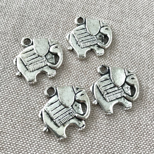 Silver Elephant Charms - Silver Plated - 20mm - Textured One sided - Animals - Package of 4 Charms - The Attic Exchange