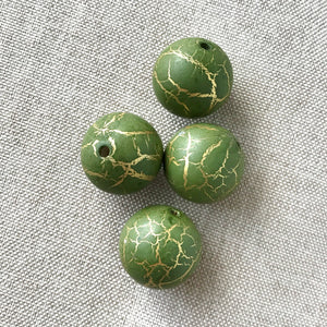 Green Gold Crackle Resin Beads - 17mm - Round - Matte Green - Package of 4 Beads - The Attic Exchange