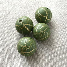 Load image into Gallery viewer, Green Gold Crackle Resin Beads - 17mm - Round - Matte Green - Package of 4 Beads - The Attic Exchange