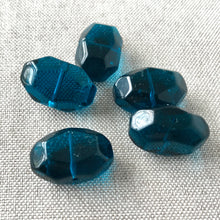 Load image into Gallery viewer, Blue Flat Oval Hexagon Glass Beads - 19mm x 12mm - Translucent Blue - Glass - Package of 5 Beads - The Attic Exchange