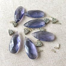 Load image into Gallery viewer, Purple Glass Faceted Teardrop Beads - 12mm x 27mm - Glass - Package of 6 Teardrop and 7 Accent Beads - The Attic Exchange
