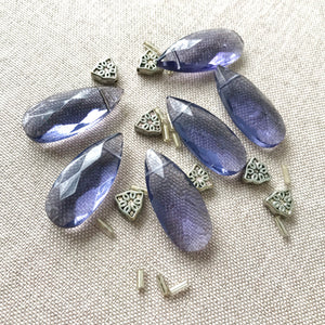 Purple Glass Faceted Teardrop Beads - 12mm x 27mm - Glass - Package of 6 Teardrop and 7 Accent Beads - The Attic Exchange