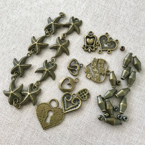 Oxidized Gold Charms - Starfish Hearts Spacers - Mixed Lot - Package of 35 Pieces - The Attic Exchange