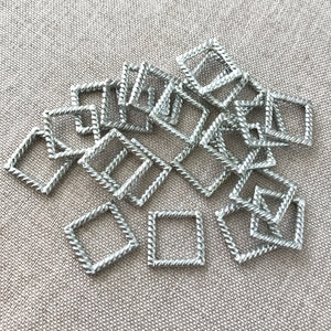 Textured Silver Rope Square Links - 15mm - Silver Plated - Package of 22 Links - The Attic Exchange