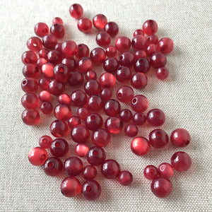 Red Cats Eye Acrylic Round Beads - 6mm and 8mm - Red - Acrylic - Package of 90 Beads - The Attic Exchange