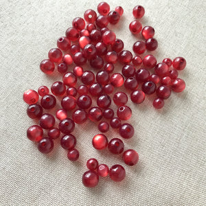 Red Cats Eye Acrylic Round Beads - 6mm and 8mm - Red - Acrylic - Package of 90 Beads - The Attic Exchange