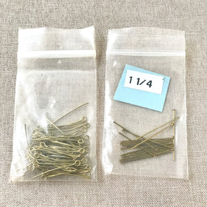 Brass 1.25" Headpins and Eyepins - 21 Gauge - Pack of 17 Headpins and 62 Eyepins - The Attic Exchange