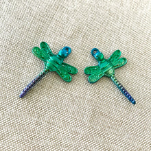 Load image into Gallery viewer, Blue and Green Enamel Painted Dragonfly Charms - 30mm x 21mm - Package of 2 Dragonflies - The Attic Exchange