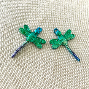 Blue and Green Enamel Painted Dragonfly Charms - 30mm x 21mm - Package of 2 Dragonflies - The Attic Exchange
