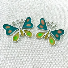 Load image into Gallery viewer, Enamel Coated Butterflies - Blue and Green Glittery - 29mm x 25mm - Package of 2 Charms - The Attic Exchange