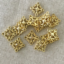 Load image into Gallery viewer, Smokey Topaz Crystal Gold Plated Filigree Connector Charms - Gold Plated - Square - Package of 16 Charms - The Attic Exchange