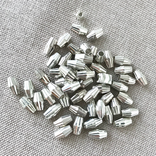 Silver Diamond Cut Double Cone Beads - 7.5mm x 4mm - Pkg of 52 Beads - Spacer Beads Metal Beads - The Attic Exchange