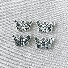 Load image into Gallery viewer, Antiqued Silver Swirl Butterfly Charms - 15mm - Package of 4 Charms - The Attic Exchange