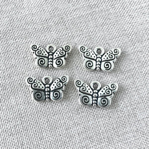 Antiqued Silver Swirl Butterfly Charms - 15mm - Package of 4 Charms - The Attic Exchange