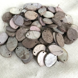 Brown Painted Coconut and Wood Bead Mix - 28mm and Spacer beads - Package of 64 Large Coconut Style Drops and 150 Small Spacers - The Attic Exchange