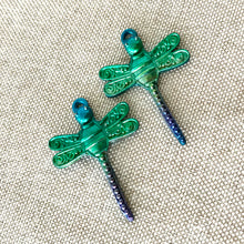 Load image into Gallery viewer, Blue and Green Enamel Painted Dragonfly Charms - 30mm x 21mm - Package of 2 Dragonflies - The Attic Exchange