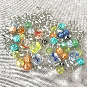 Glass Bead Mix - Orange Blue Green Yellow - Assorted Sizes and Colors - Package of what is shown - The Attic Exchange