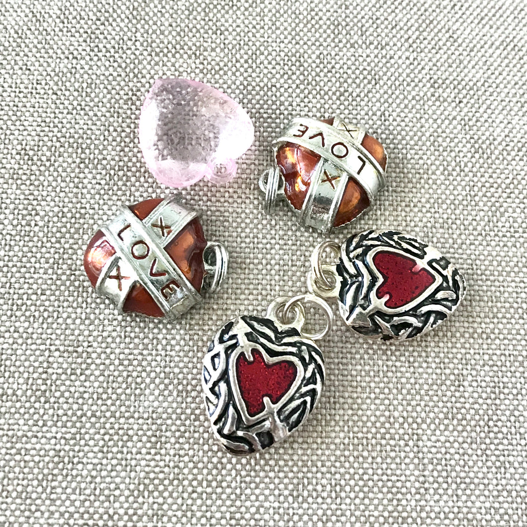 Heart Charms - Celtic - Red Enameled - Package of 4 and Bonus Pink Acrylic Heart - The Attic Exchange