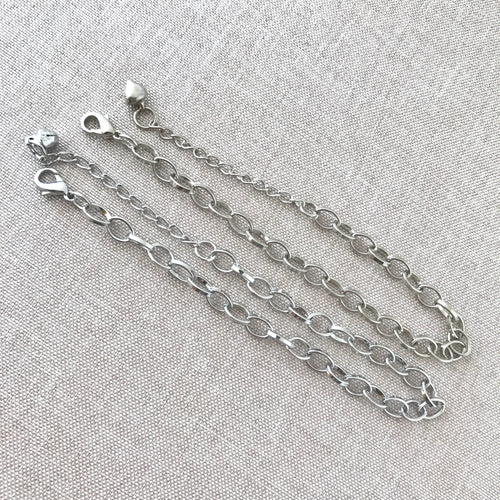 Rolo Oval Cable Chain Bracelets with Bell Charm - Nickel Plated - 7