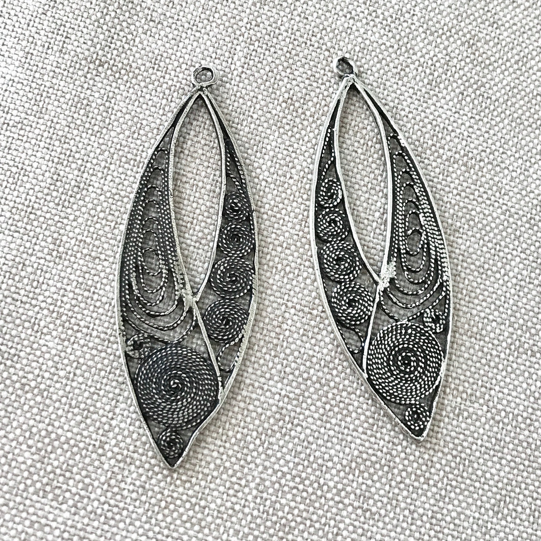Antiqued Silver Marquise Swirl Drops - 15mm x 46mm - Antique Silver - Package of 2 Drops - The Attic Exchange