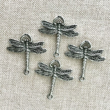 Load image into Gallery viewer, Pewter Silver Dragonfly Links - 25mm x 24mm - Pewter Silver - Package of 4 Links - The Attic Exchange