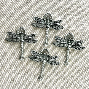 Pewter Silver Dragonfly Links - 25mm x 24mm - Pewter Silver - Package of 4 Links - The Attic Exchange