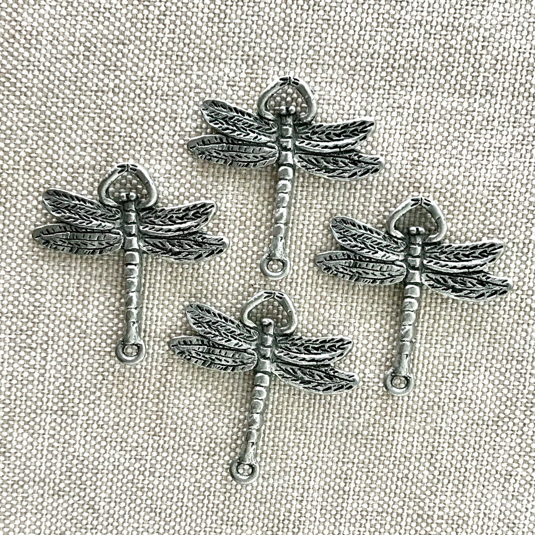 Pewter Silver Dragonfly Links - 25mm x 24mm - Pewter Silver - Package of 4 Links - The Attic Exchange