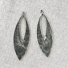Load image into Gallery viewer, Antiqued Silver Marquise Swirl Drops - 15mm x 46mm - Antique Silver - Package of 2 Drops - The Attic Exchange