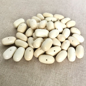 Ivory Oval Wood Beads - 18mm x 10mm - Ivory White - Wooden - Package of 46 Beads - The Attic Exchange