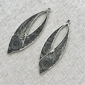 Antiqued Silver Marquise Swirl Drops - 15mm x 46mm - Antique Silver - Package of 2 Drops - The Attic Exchange
