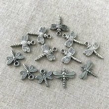 Load image into Gallery viewer, Pewter Silver Dragonfly Charm Lot - Pewter Silver Dragonfly - 14mm to 19mm - Package of 12 Charms - The Attic Exchange