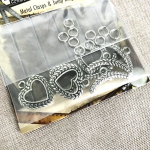 Heart Toggle Clasps - Antiqued Silver - Design Studio - Blue Moon Beads - 1 Package - Set of 4 Clasp Sets with Jumprings - The Attic Exchange