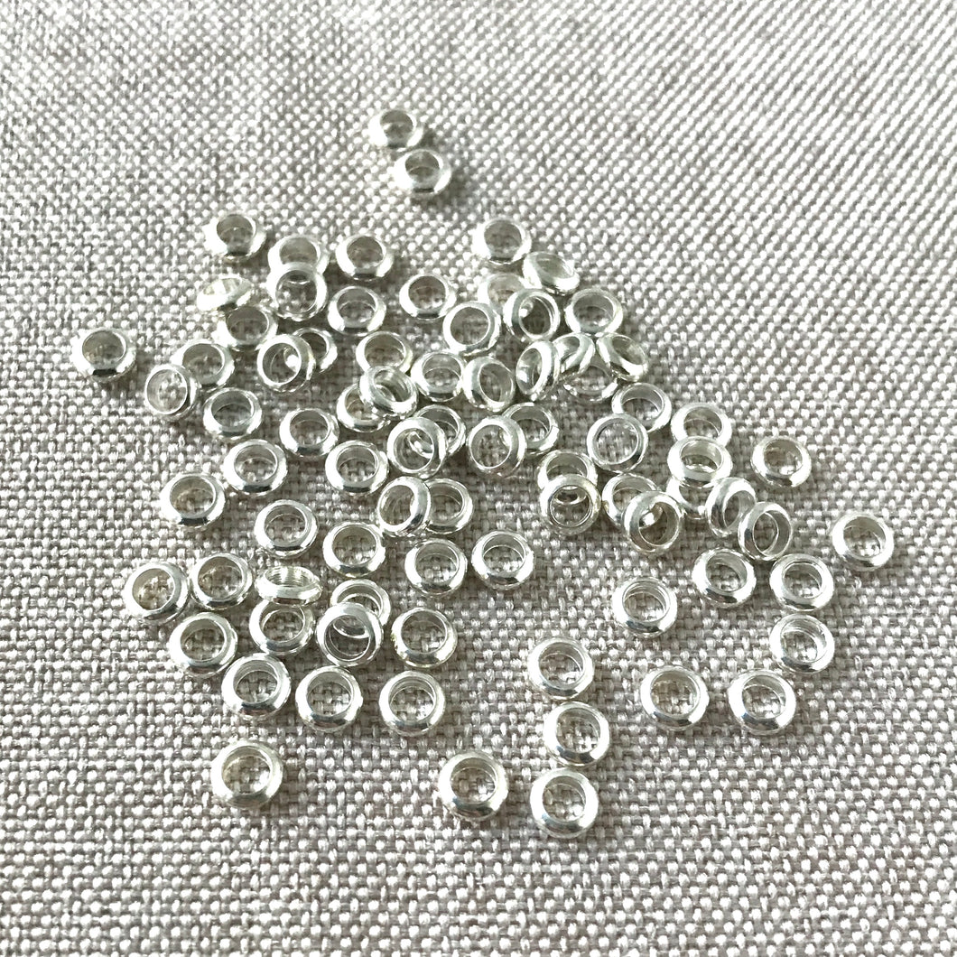 Shiny Silver Plated Circle Spacer Beads - 4mm - Circle - Silver Plated - Package of 80 Beads - The Attic Exchange