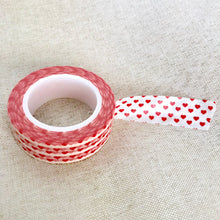 Load image into Gallery viewer, White Red Heart - Washi Tape - Paper Tape - Deco Tape - Decorative Tape - 1 Roll - 10m Long - 15mm wide - The Attic Exchange