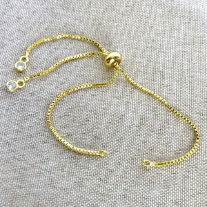 Gold Plated Box Chain - Dainty Fine - Adjustable 5 to 9 Inches - with Open Loops - Adjustable Box Chain Bracelet - Gold Plated - The Attic Exchange