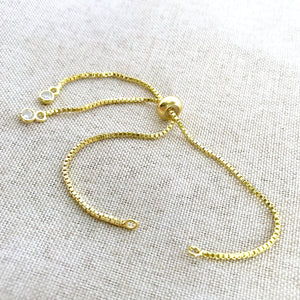 Gold Plated Box Chain - Dainty Fine - Adjustable 5 to 9 Inches - with Open Loops - Adjustable Box Chain Bracelet - Gold Plated - The Attic Exchange