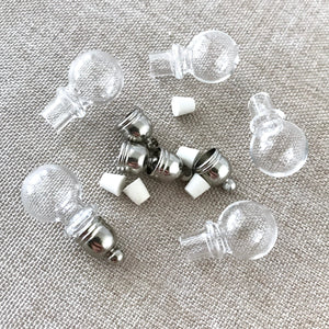 Handblown Round Glass Bottles - Glass Vials - With rubber corks and cap with loop - Gbottle-rbulb - Package of 5 Bottles - The Attic Exchange