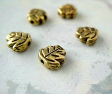 Load image into Gallery viewer, Gold Plated Tibetan Silver Leaf Beads - Double Sided - Solid - Pack of 5 beads - The Attic Exchange