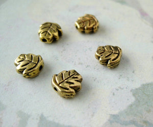 Gold Plated Tibetan Silver Leaf Beads - Double Sided - Solid - Pack of 5 beads - The Attic Exchange